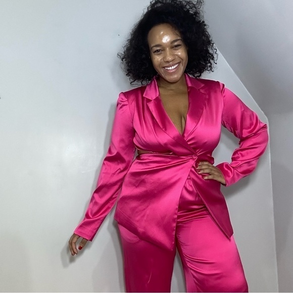 Porsha Williams The Drop Hot Pink Satin two piece co ord set power pantsuit - Picture 6 of 16